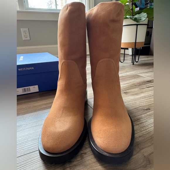 Stuart Weitzman Taina Chill Boots Tan Size 7.5 Lamb Fur NEW - Picture 1 of 10